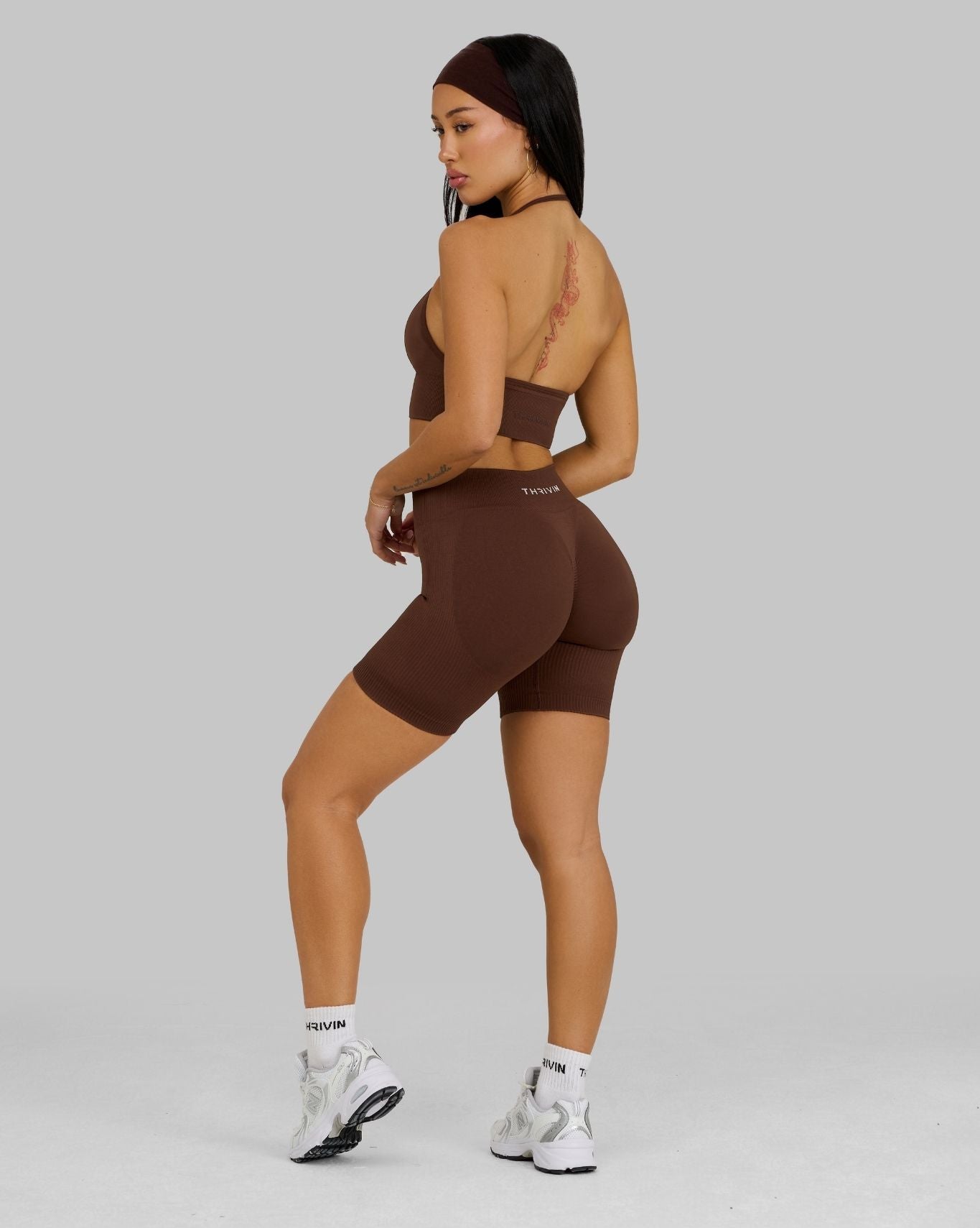 Elevate Ribbed Mid-Waisted Contour Shorts | Bourbon Brown