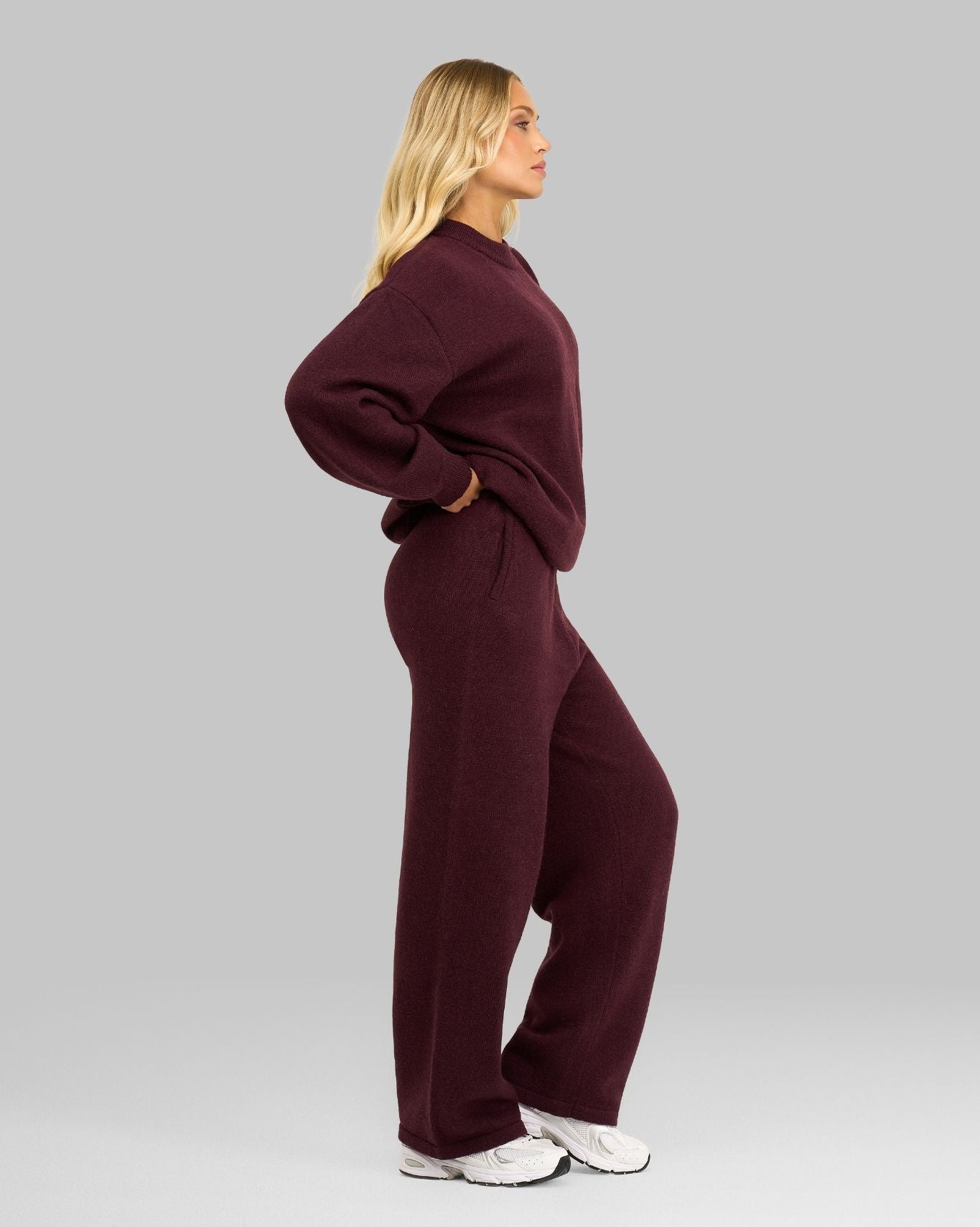 Essential Knitted Wide Leg Trouser | Winter Plum