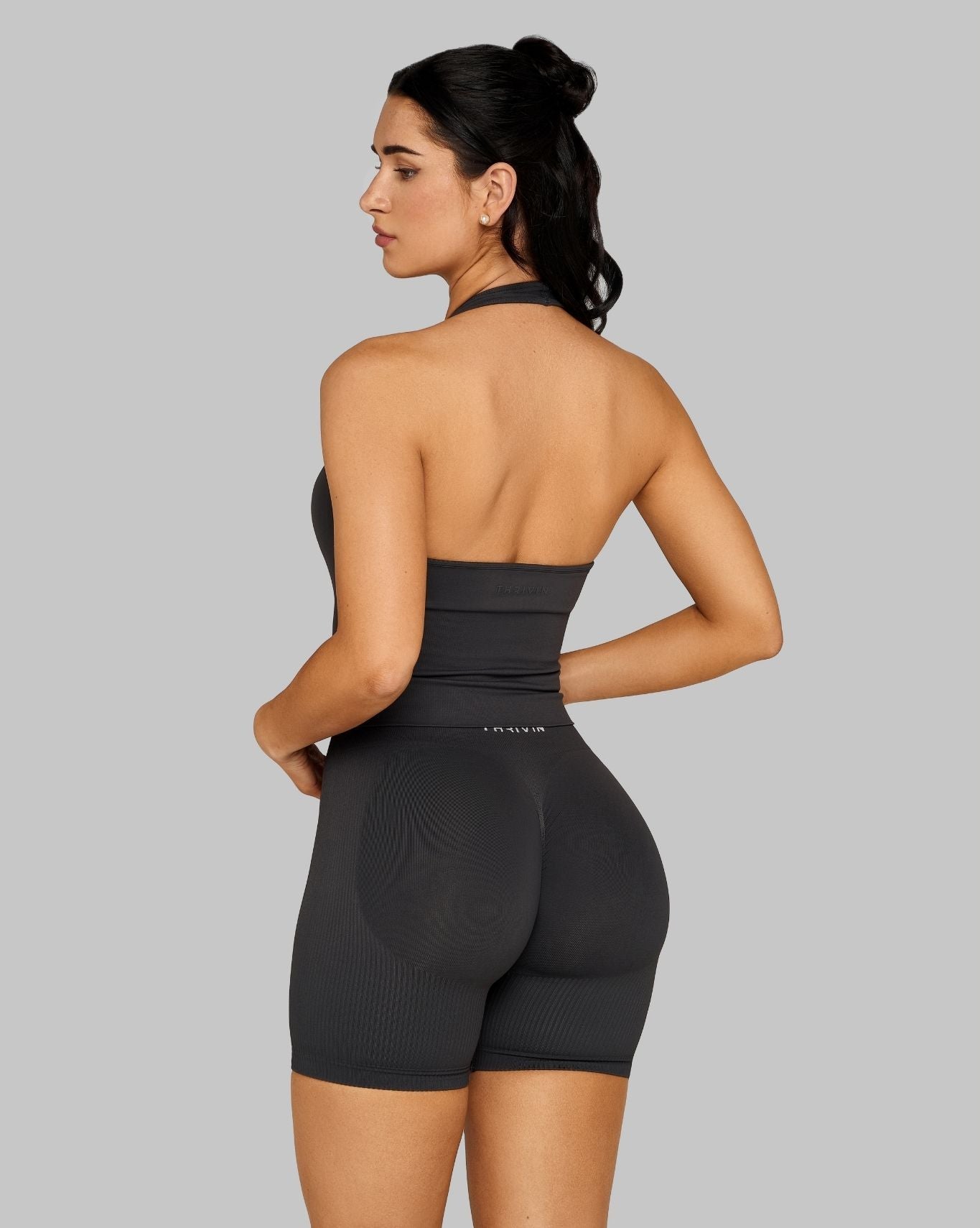 Elevate Ribbed Mid-Waisted Contour Shorts | Charcoal Grey
