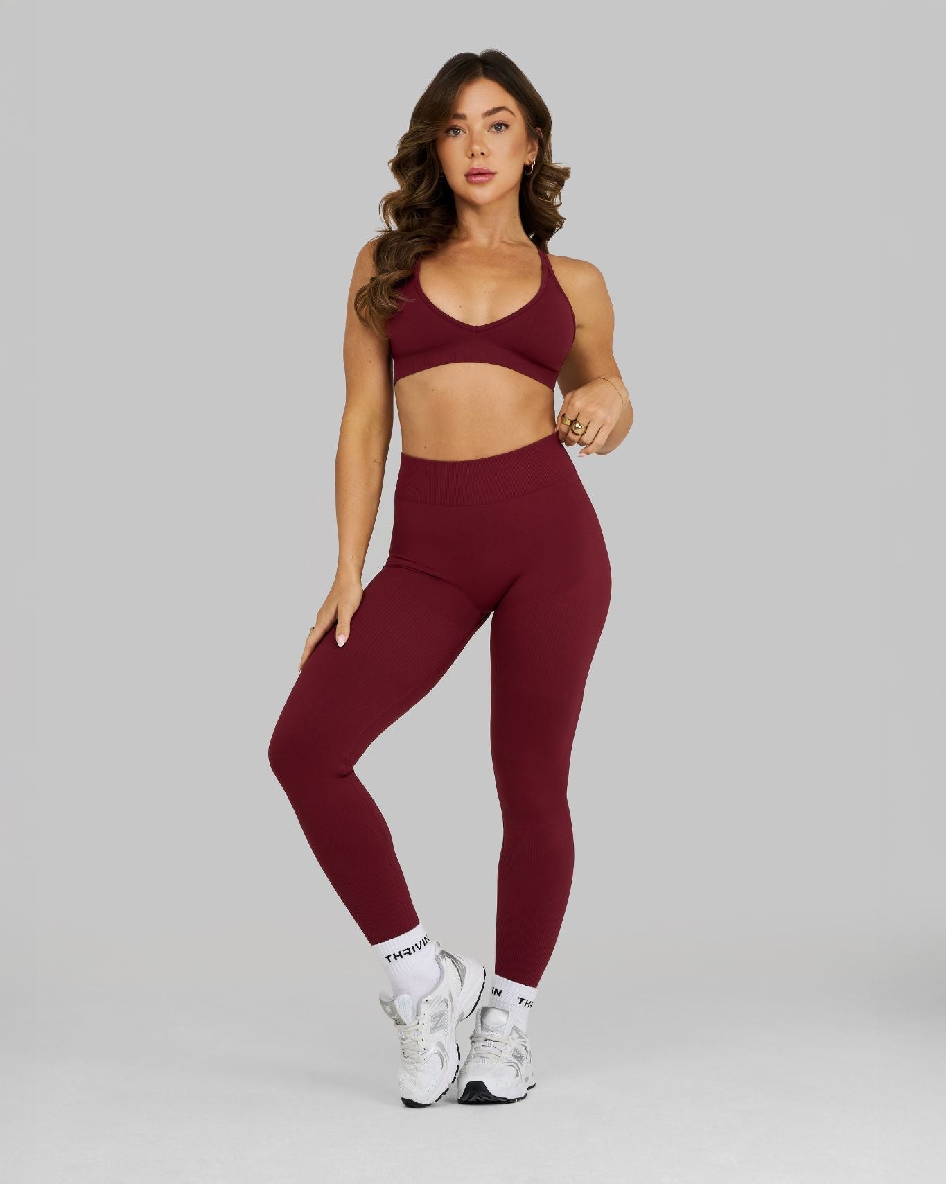 Elevate Ribbed Mid-Waisted Contour Leggings | Fine Wine