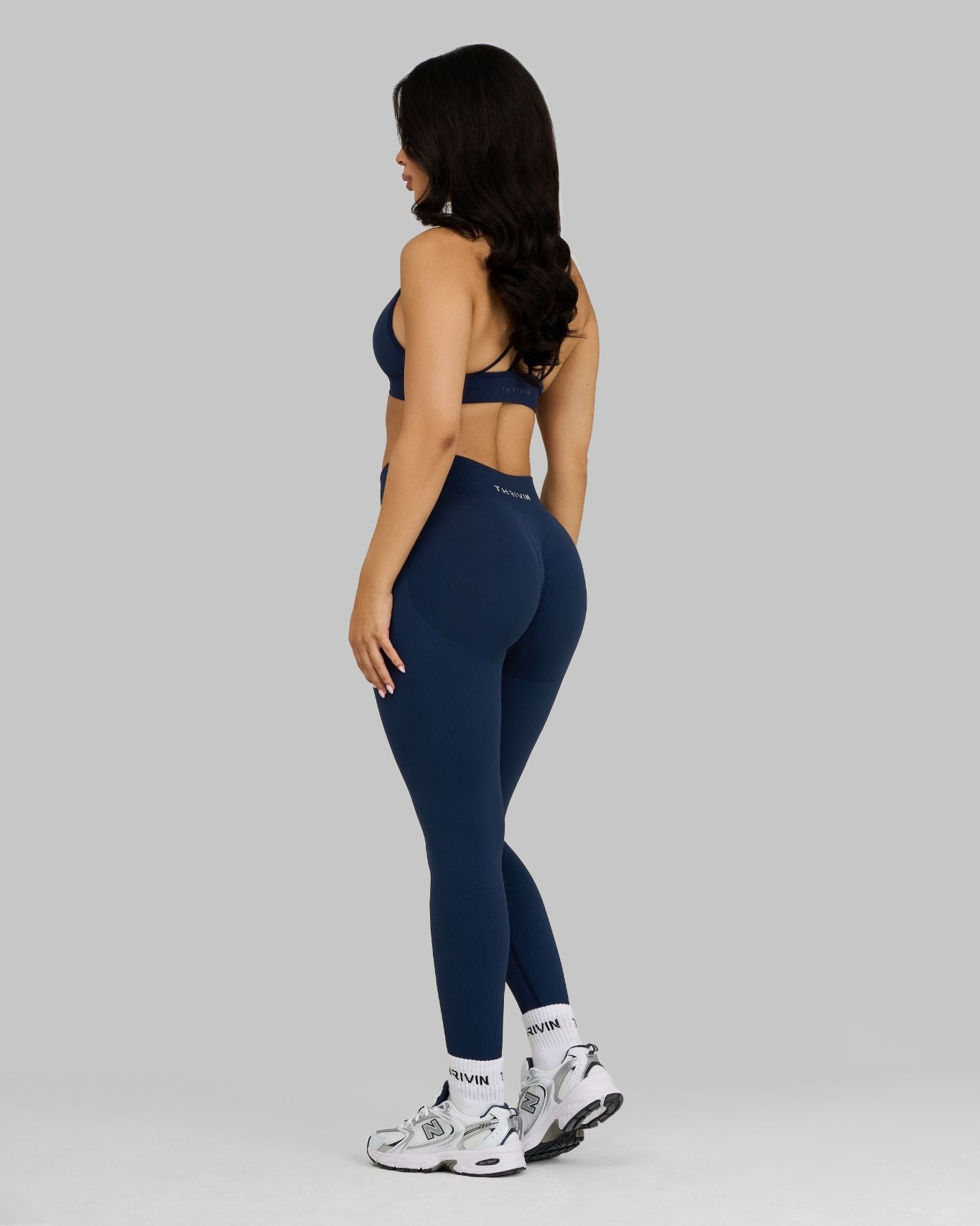 Elevate Ribbed Mid-Waisted Contour Leggings | Midnight Navy