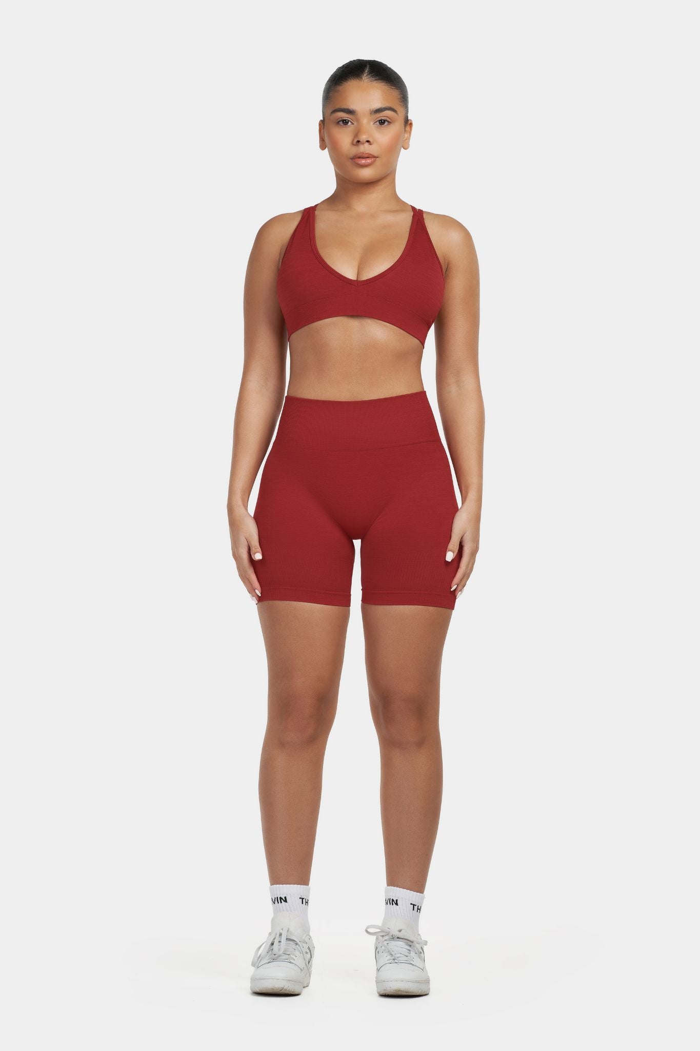 Arise - Seamless Sculpt Ribbed Contour Shorts - Cherry Spice