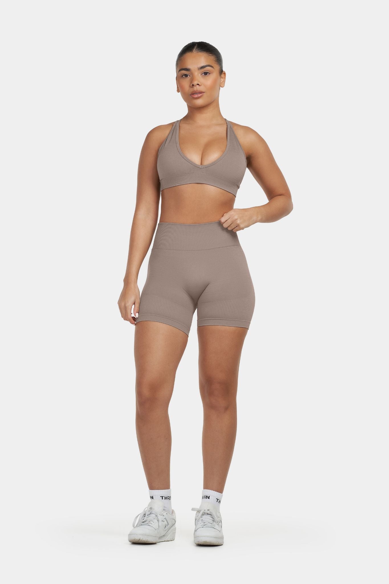 Arise - Seamless Sculpt Ribbed Contour Shorts - Khaki