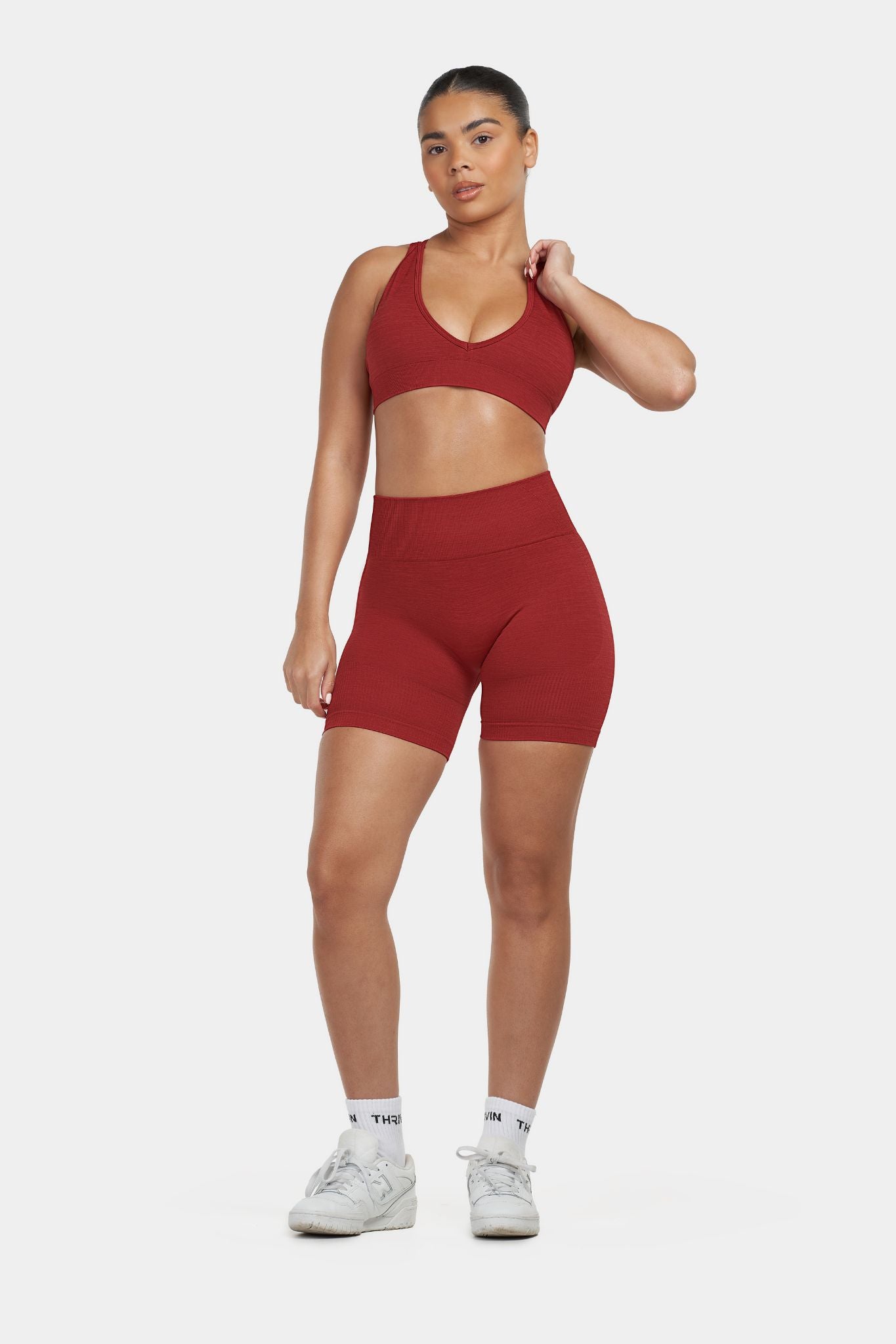 Arise - Seamless Sculpt Ribbed Contour Shorts - Cherry Spice