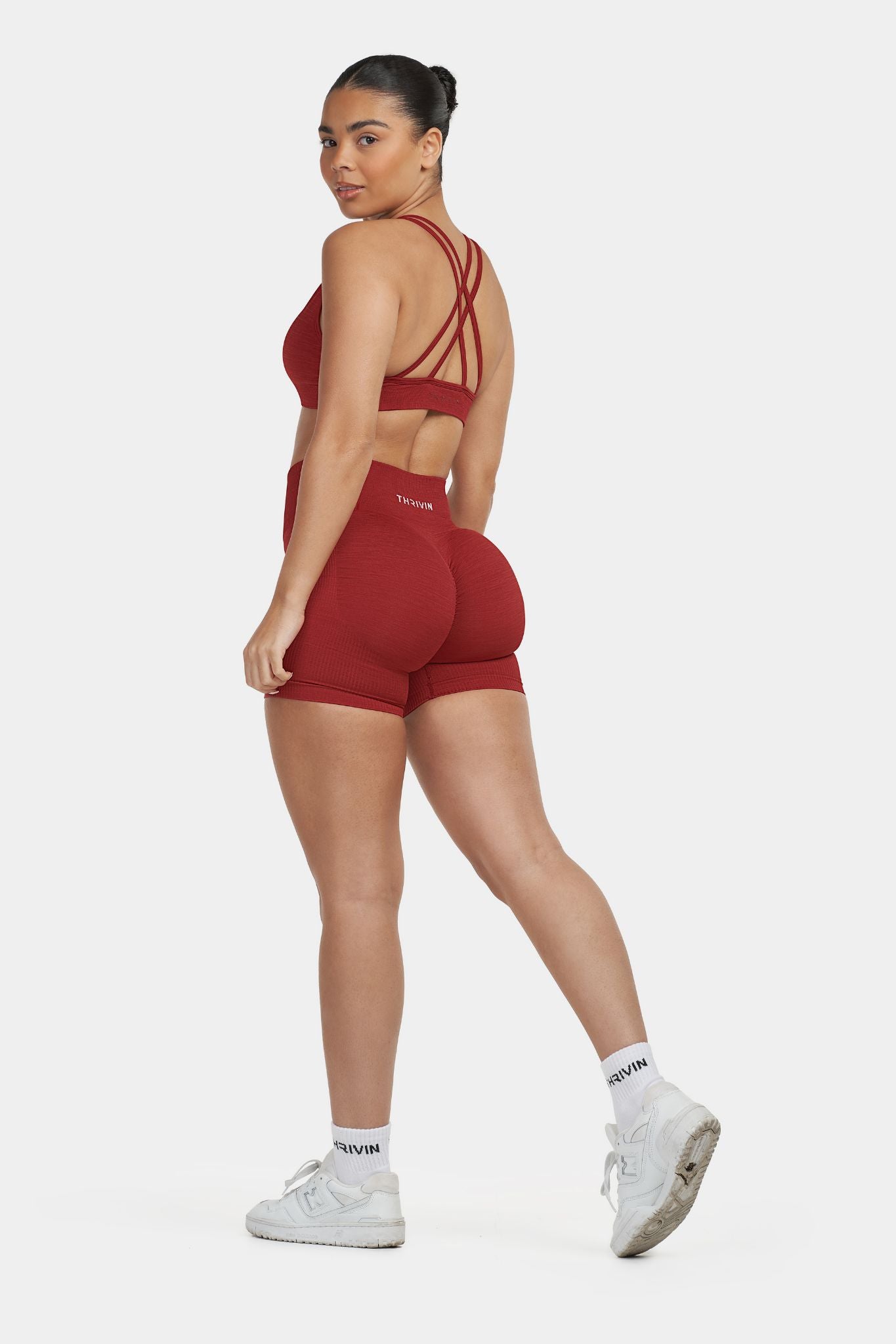 Arise - Seamless Sculpt Ribbed Contour Shorts - Cherry Spice