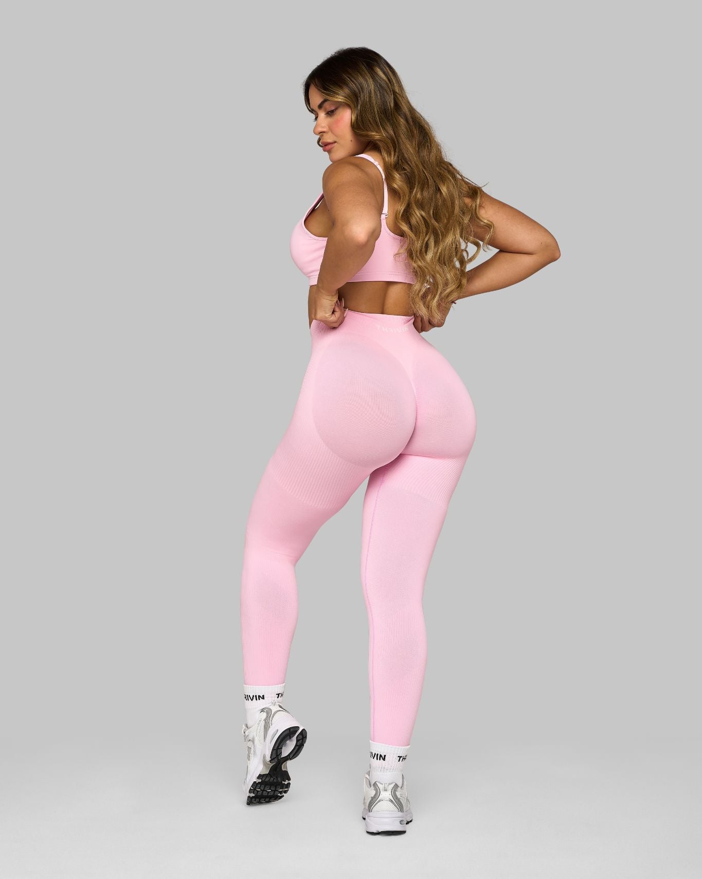 Elevate Ribbed Mid-Waisted Contour Leggings | Candy Pink