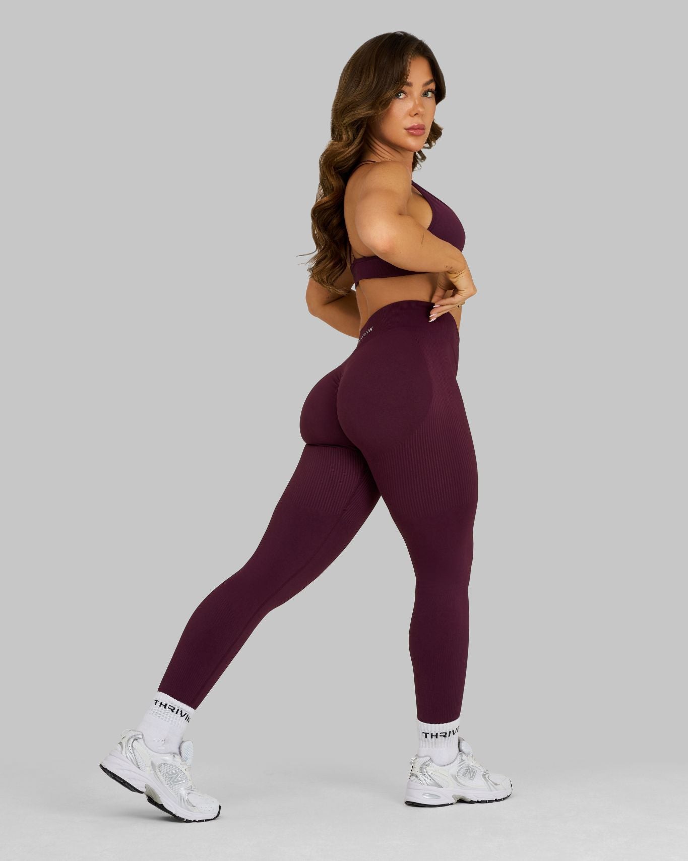 Elevate Ribbed Mid-Waisted Contour Leggings | Winter Plum