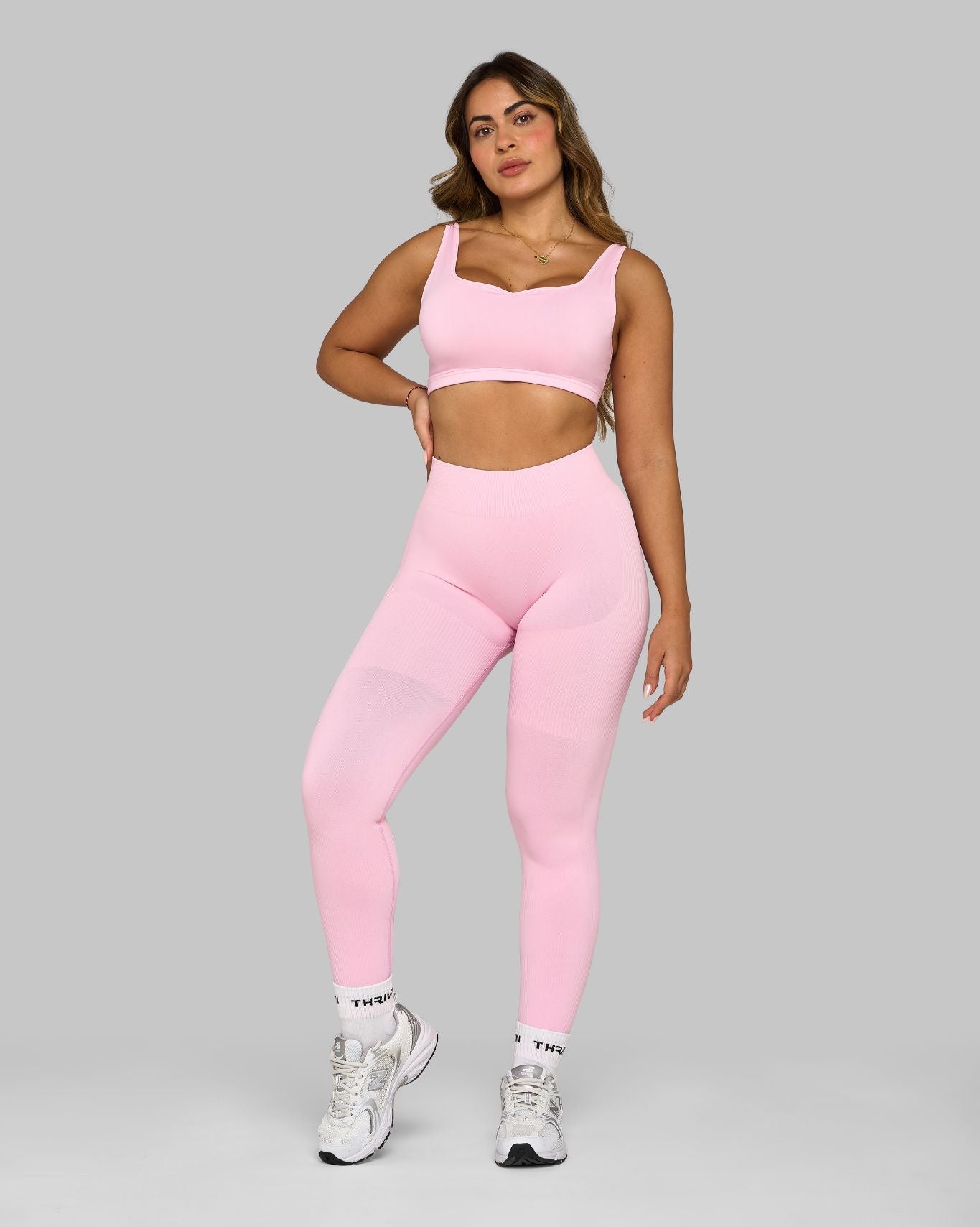 Elevate Ribbed Mid-Waisted Contour Leggings | Candy Pink