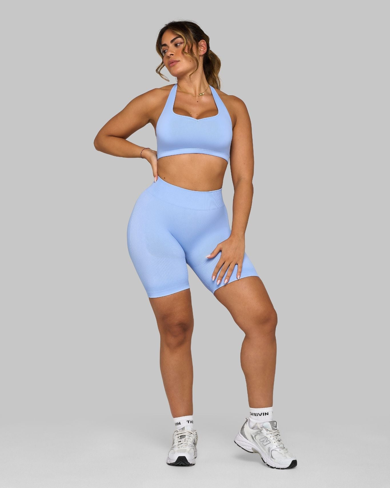 Elevate Ribbed Mid-Waisted Contour Shorts | Glacier