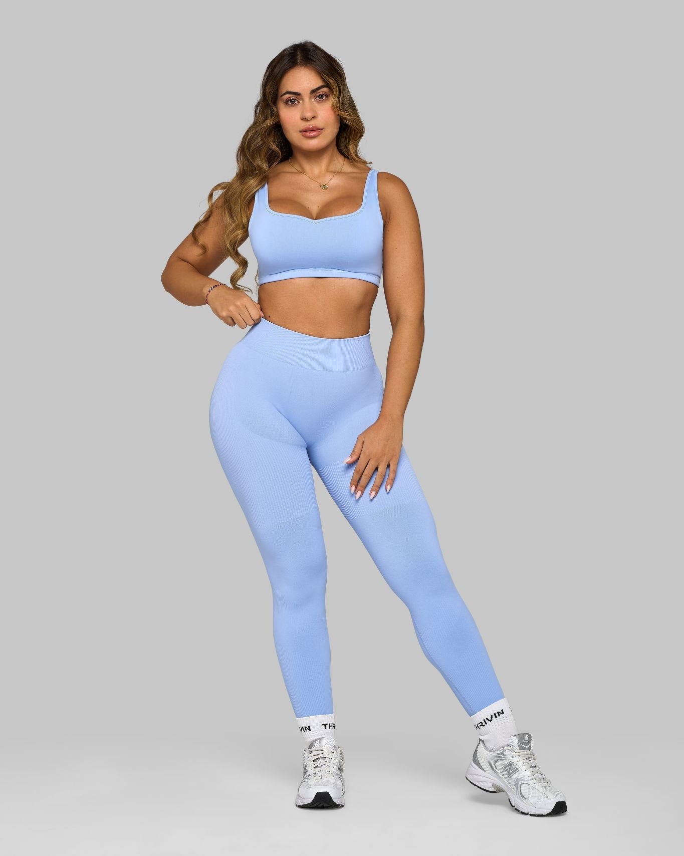 Elevate Ribbed Mid-Waisted Contour Leggings | Glacier
