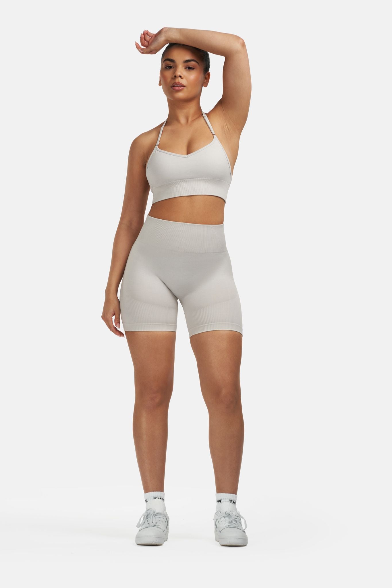 Arise - Seamless Sculpt Ribbed Contour Shorts - Stone Grey