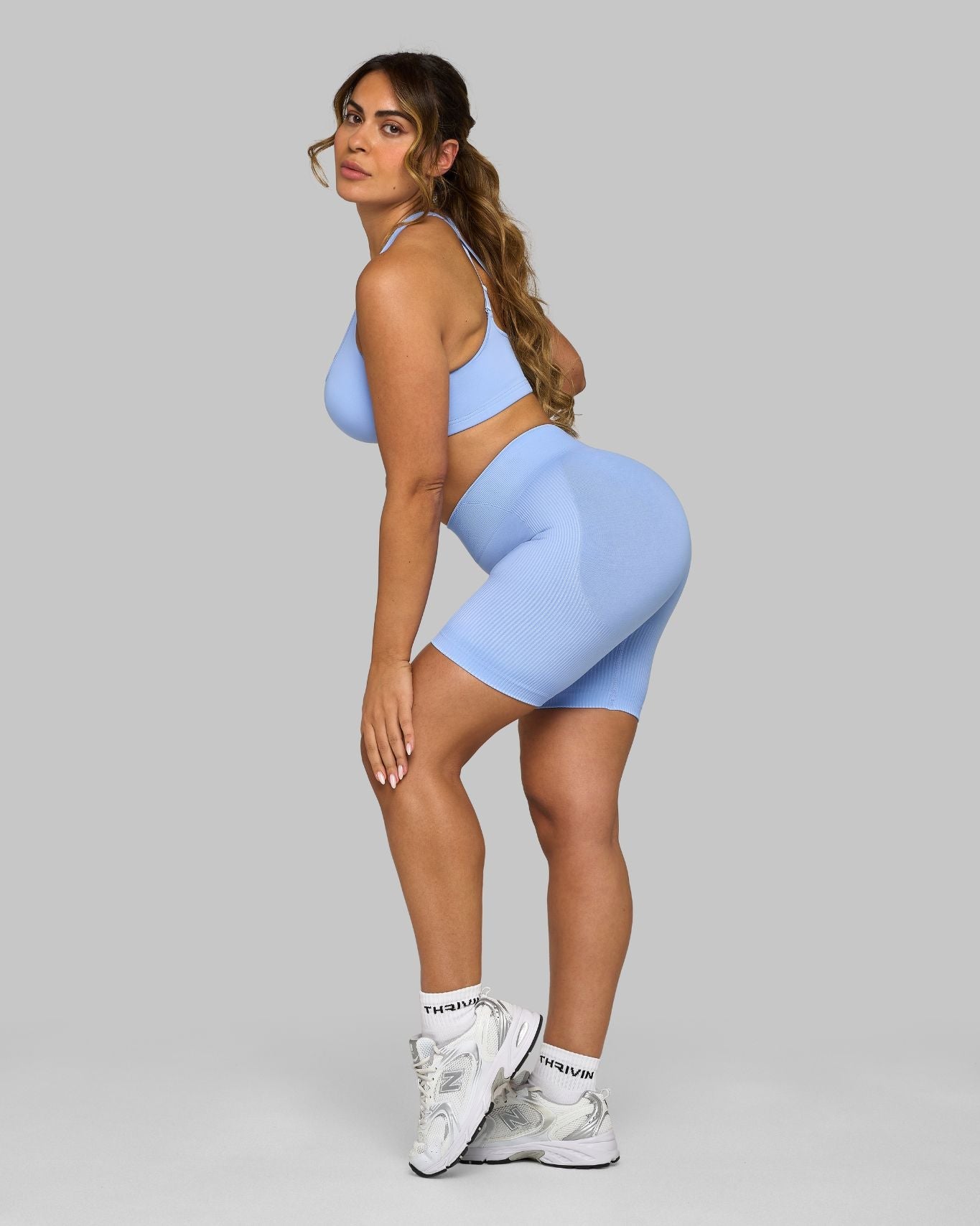 Elevate Ribbed Mid-Waisted Contour Shorts | Glacier