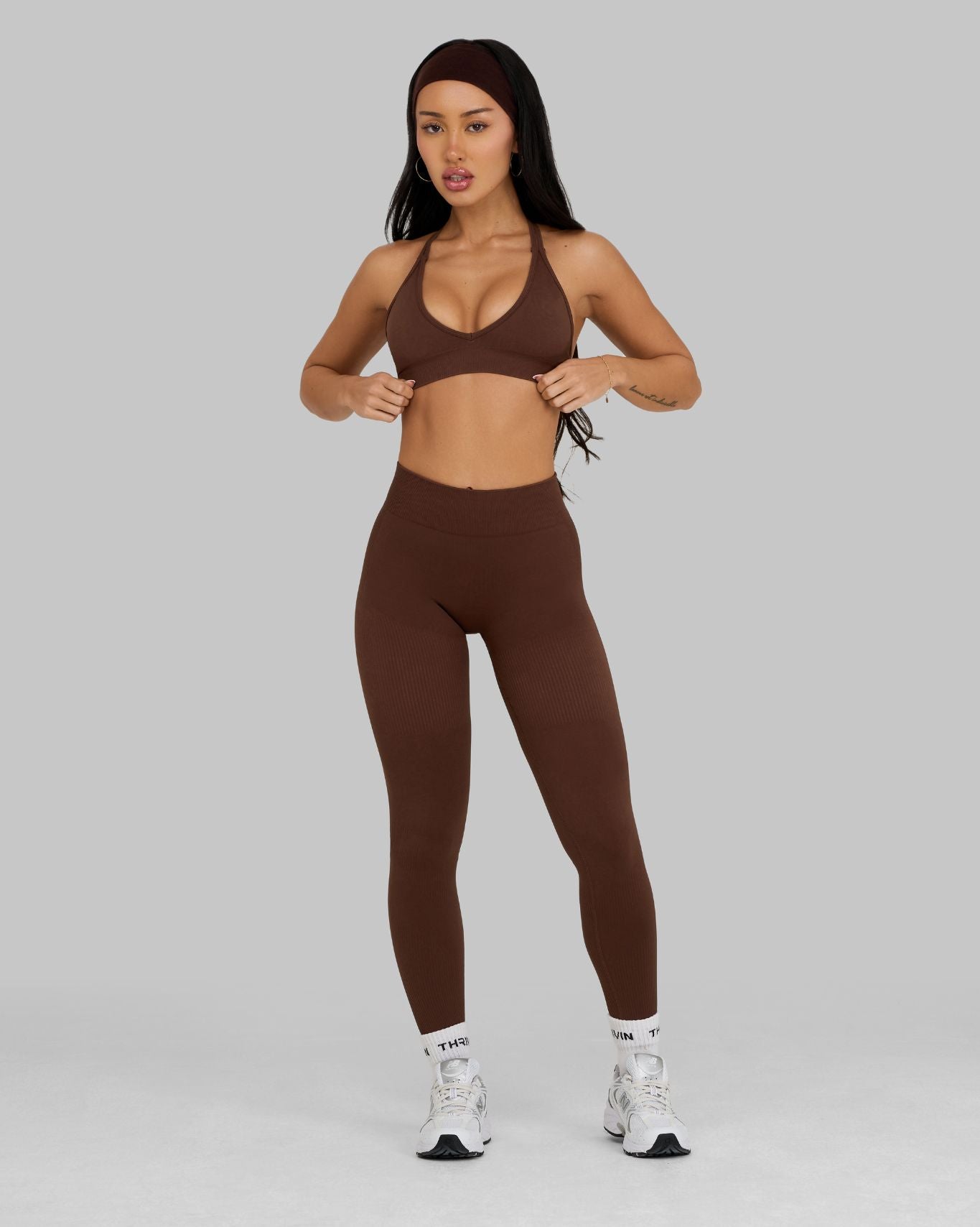 Elevate Ribbed Mid-Waisted Contour Leggings | Bourbon Brown