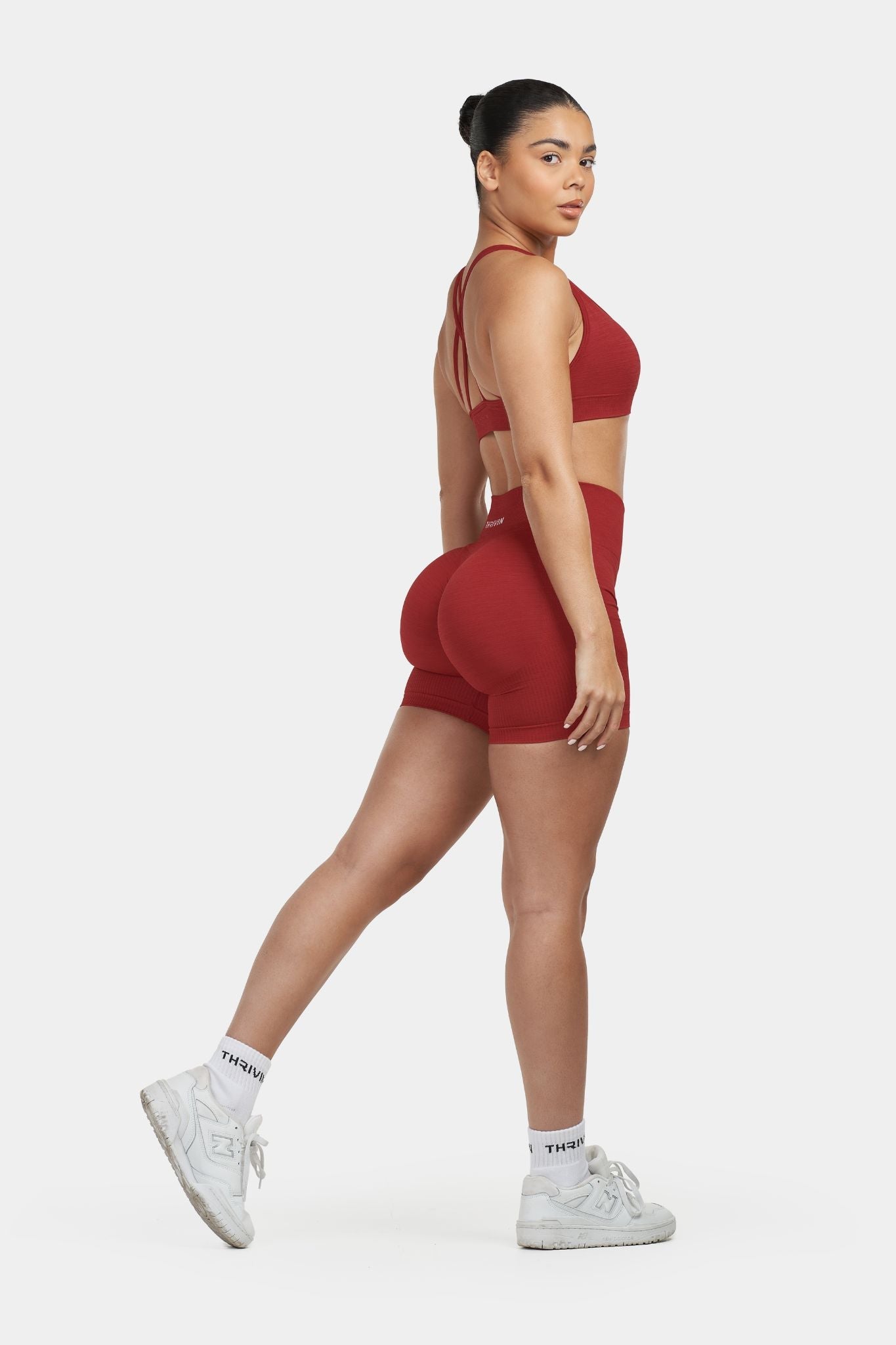 Arise - Seamless Sculpt Ribbed Contour Shorts - Cherry Spice