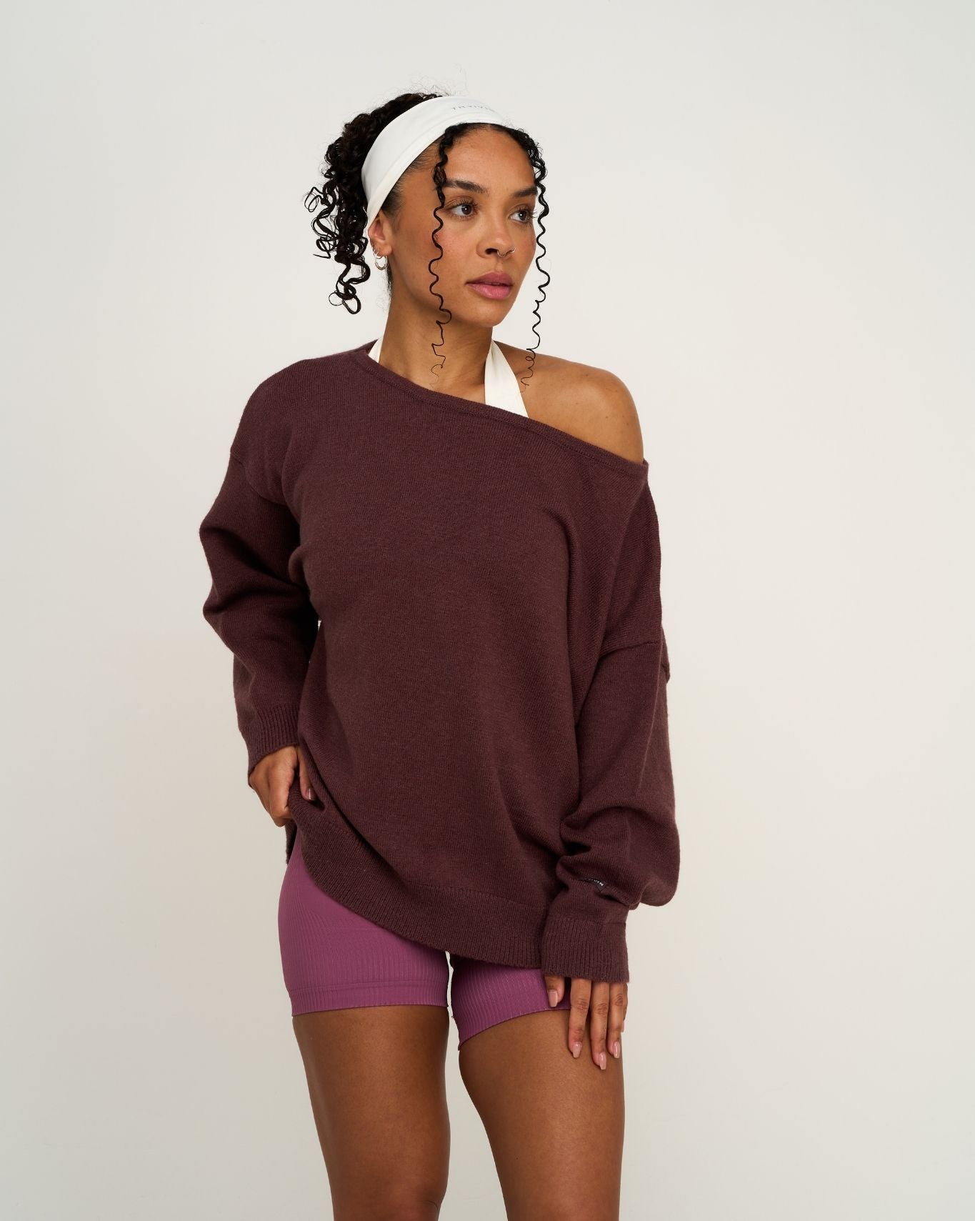 The Essential Collection Off The Shoulder Wool Blend Sweater | Dark Mauve