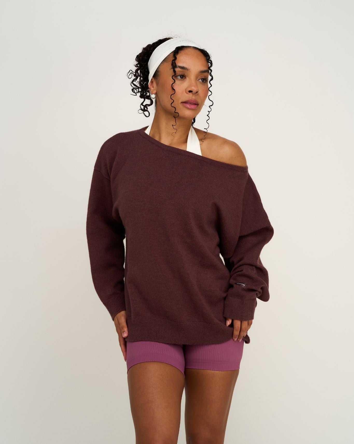 The Essential Collection Off The Shoulder Wool Blend Sweater | Dark Mauve