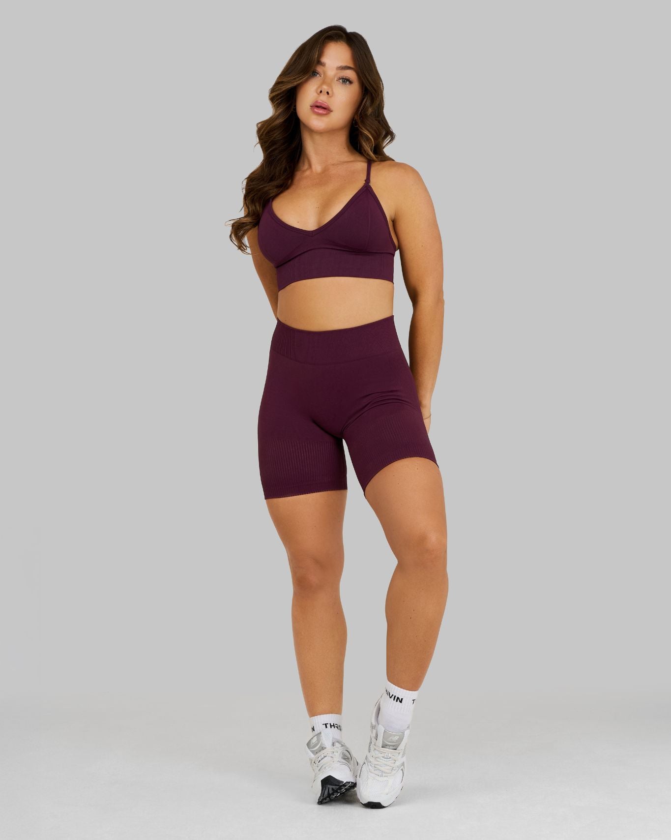 Elevate Ribbed Mid-Waisted Contour Shorts | Winter Plum